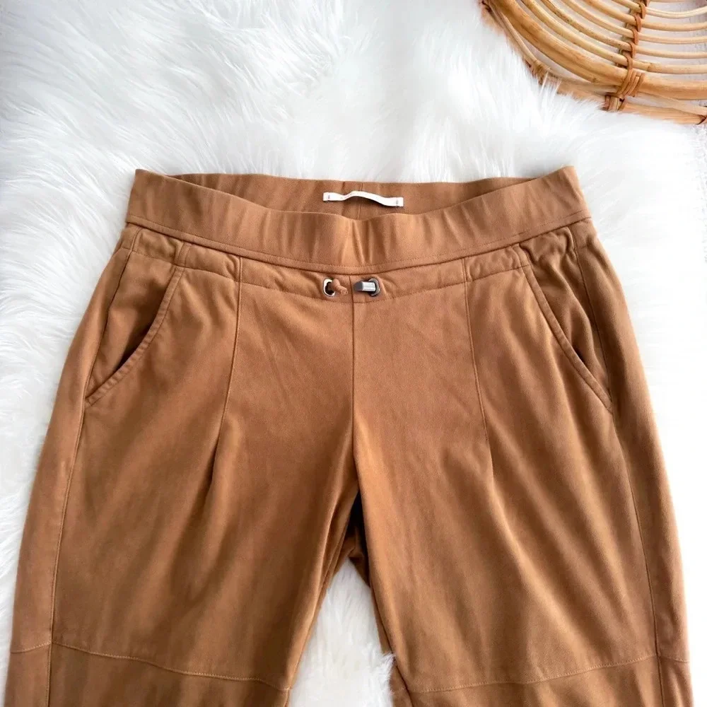 Raffaello Rossi Faux Suede Candice Jogger Pants Drawstrings Camel Brown